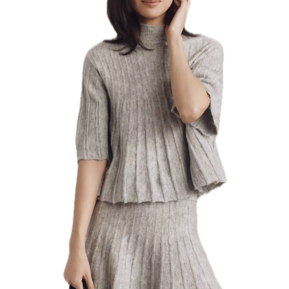 Maeve Short Sleeve Mock Neck Swing Sweater Gray Size Small